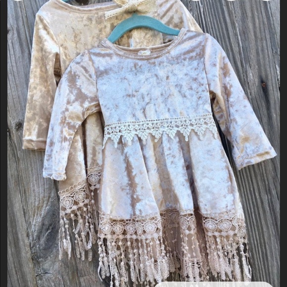 12-18 mo champagne velvet dress, worn once, flower girl - Picture 2 of 3